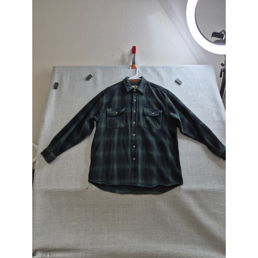 Field & Stream Flannel Shirt Men Large Multicolor Plaid Cotton Pleated Button Up